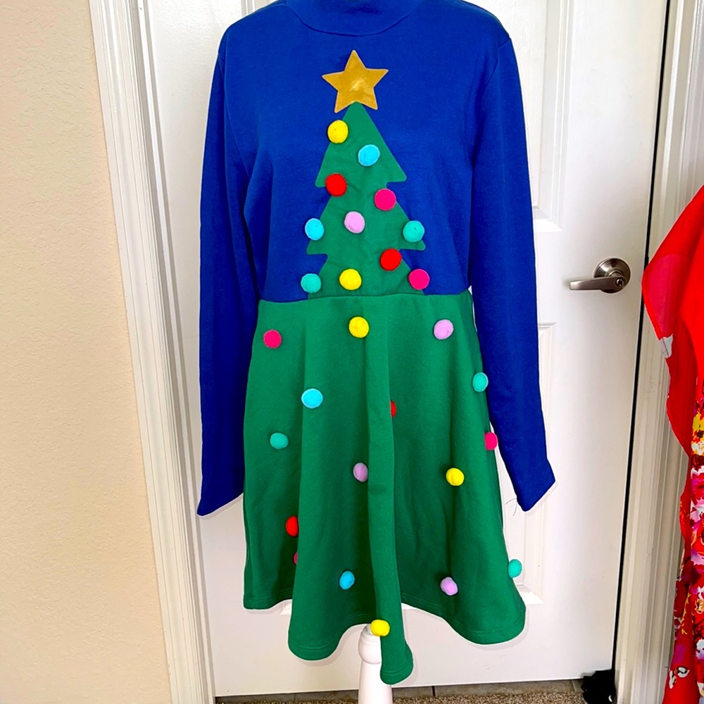 COPY - Mighty fine festive Christmas long sleeve dress fuzzy accents NWT XL